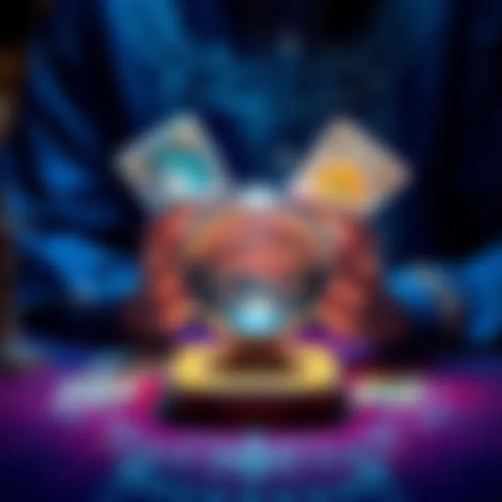 A person holding tarot cards with a crystal ball on a table, symbolizing fortune telling and personal insights.