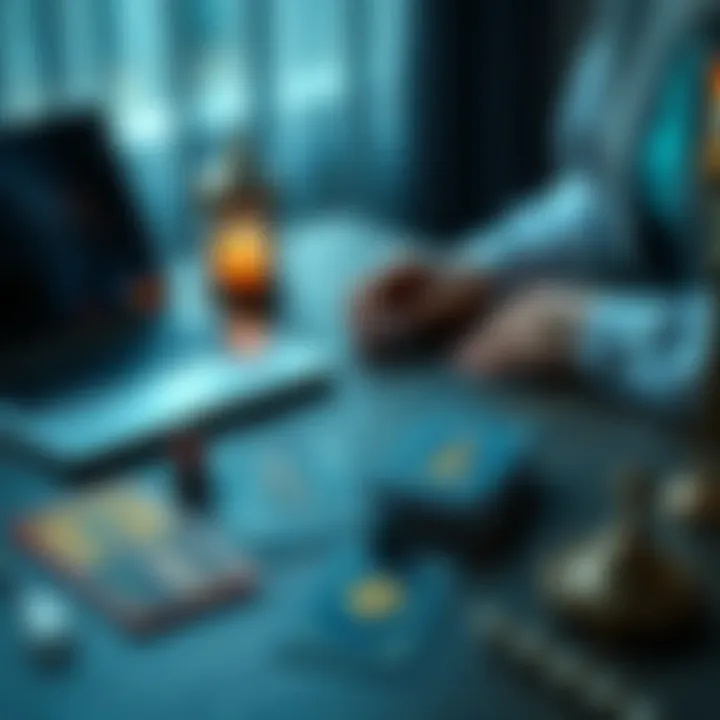 Tarot cards on a table with a laptop A person setting tarot cards on a table next to a laptop, looking for guidance after a breakup
