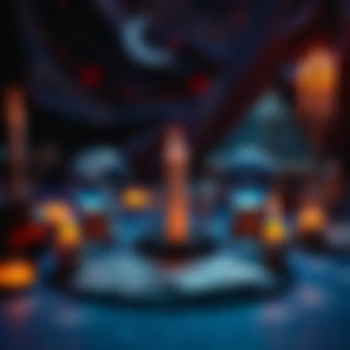 An enchanting setup for tarot readings featuring crystal balls, candles, and tarot cards, evoking a sense of mystery and introspection.