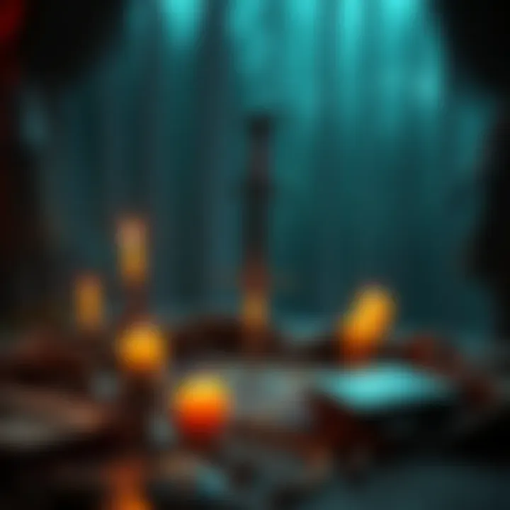 A tarot card reading scene featuring the Four of Swords card, indicating a peaceful and restful atmosphere, with candles and a cozy setting for reflection.