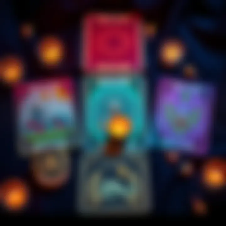 A tarot card spread with symbols representing love, career, and self-growth for a giveaway event