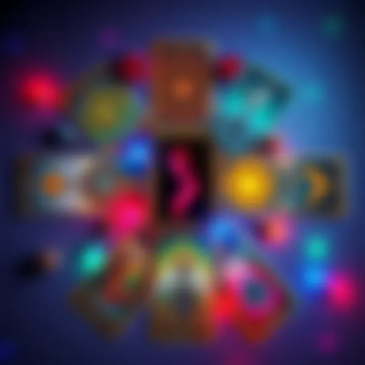 Enchanting Tarot Cards Spread A mystical tarot card spread with vibrant colors and symbols representing insights and guidance.