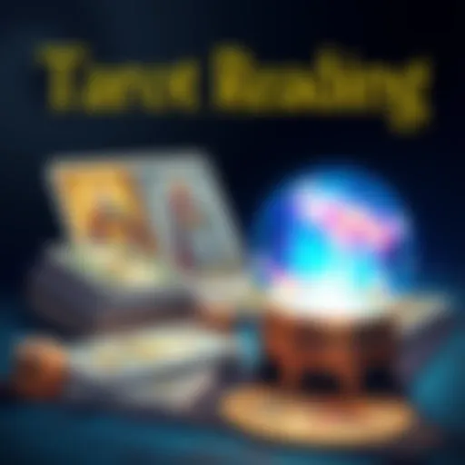 An illustration inviting people to comment for a chance to win a free tarot reading, featuring tarot cards and a crystal ball.