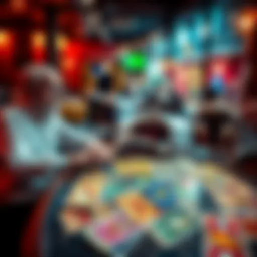 A tarot card reader at a table in New Orleans, with colorful cards spread out, inviting reflections and discussions about their meanings