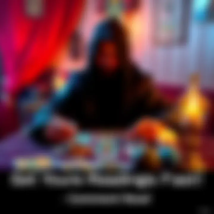 A person sitting at a table with tarot cards, inviting comments for free readings