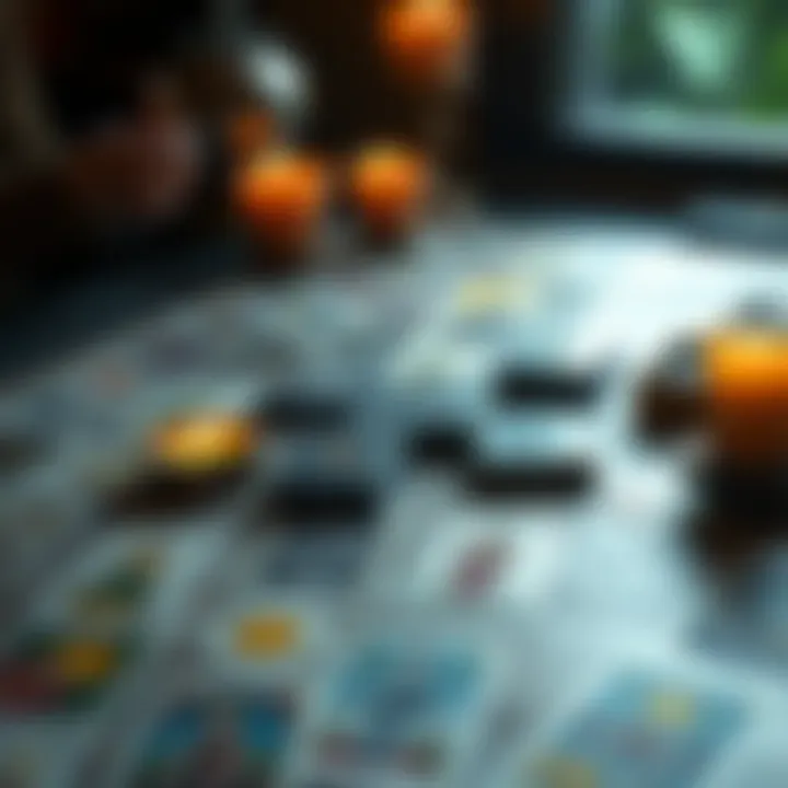 Tarot Reading Promotion A table with tarot cards spread out, inviting people for free readings.