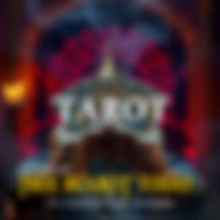 A person holding tarot cards with a mystical background, inviting others to join for free readings.