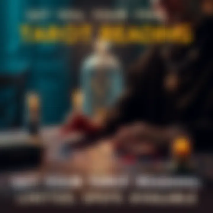 Tarot Reading Session A person giving a tarot reading with cards spread out on a table and a candle lit nearby.