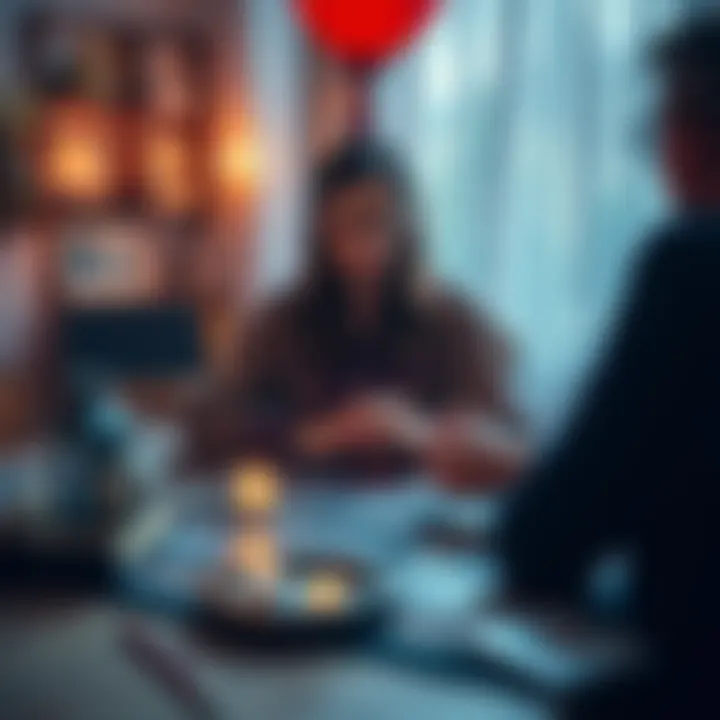 A tarot reader with cards spread out on a table, thoughtfully engaging with a client.