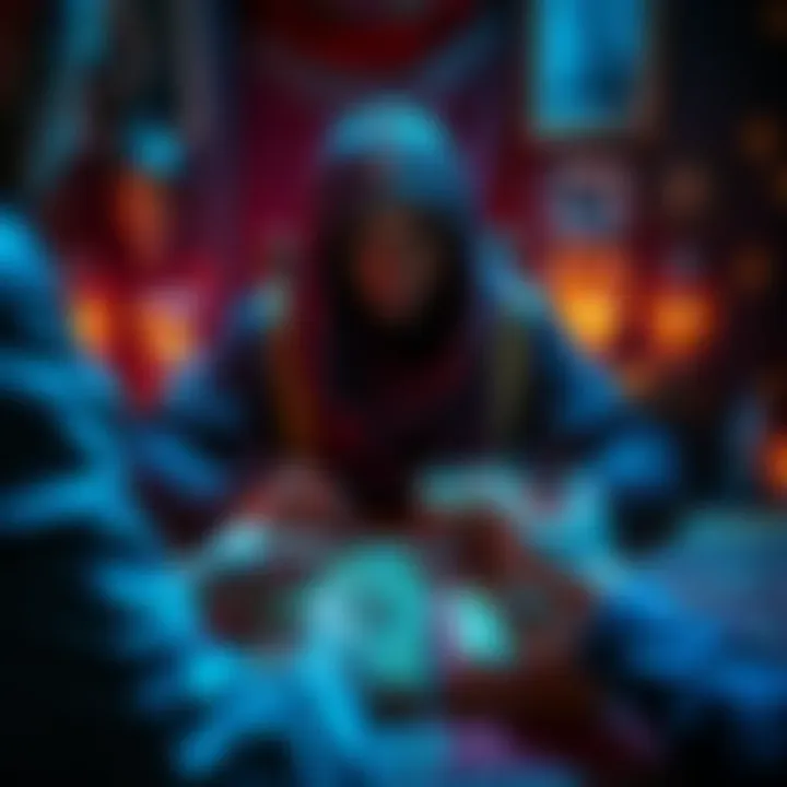 A tarot reader using cards to provide insights on love and career during a session