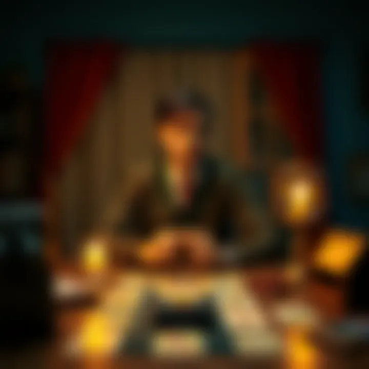 A person sitting at a table with tarot cards spread out, looking thoughtful while preparing to offer an online tarot reading.