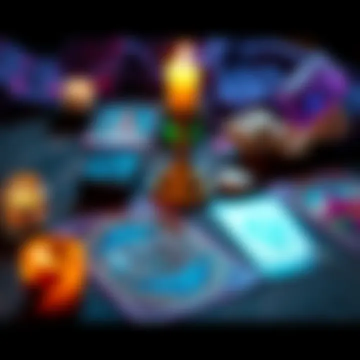 A set of tarot cards laid out on a table with crystals and candles, suggesting a peaceful and mystical atmosphere for personal readings.