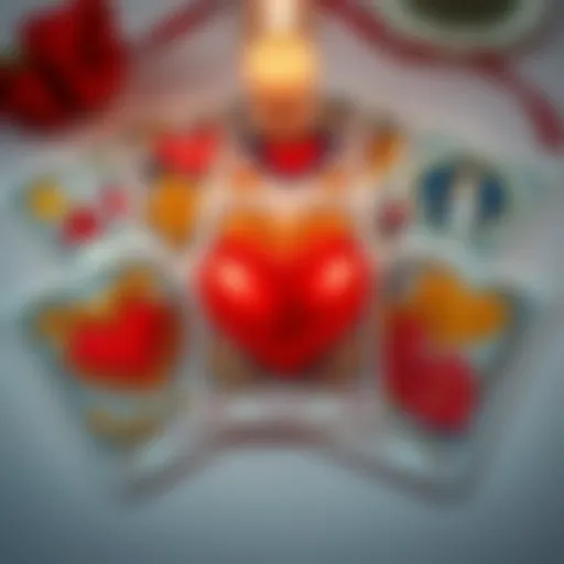 A spread of tarot cards featuring heart symbols and romantic imagery, symbolizing love insights and relationships.