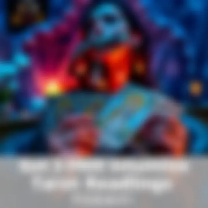 A person holding tarot cards with a mystical background, offering insights on love and career