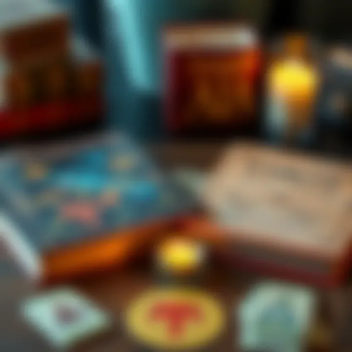 Two popular Tarot reference books laid out on a table, one with a colorful cover and the other with a simple design, surrounded by Tarot cards and a candle.