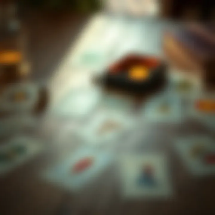 A spread of tarot cards laid out on a wooden table, symbolizing relationship insights and guidance.