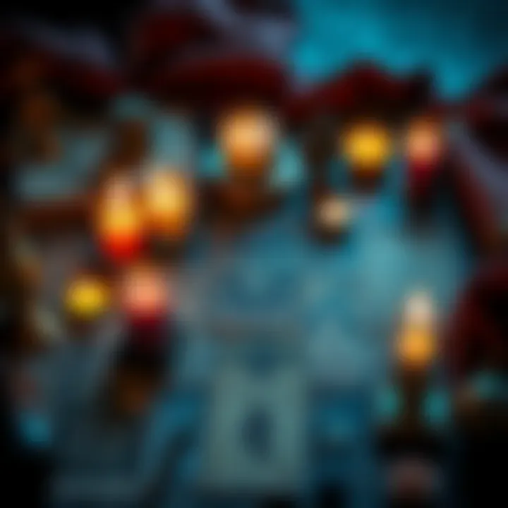 Tarot and Spiritual Symbols A serene scene showing tarot cards spread out with candles and mystical symbols around them, representing Hecate's connection and spiritual guidance.