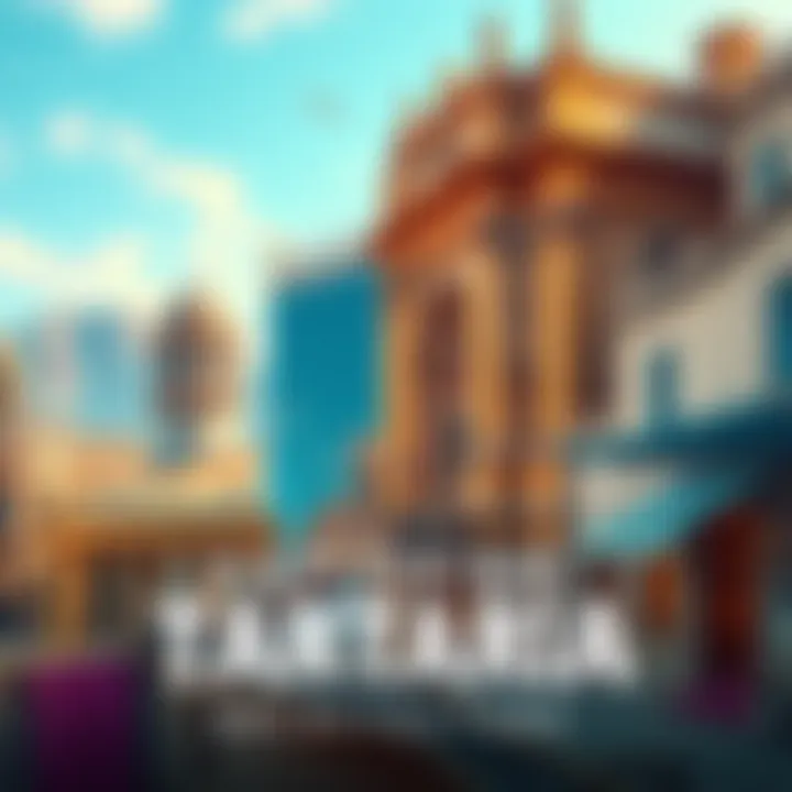 A blend of ancient and modern architectural styles showcasing Tartaria's distinct features alongside contemporary buildings.