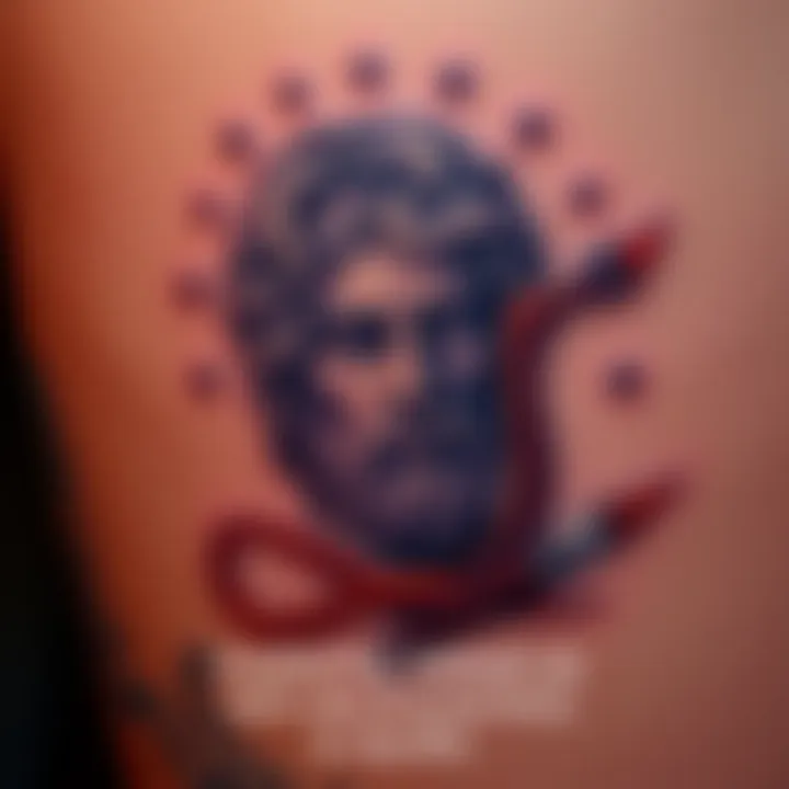 Tattoo of Apollo with Arts Symbols Tattoo design featuring Apollo surrounded by symbols of the arts like a lyre and a paintbrush