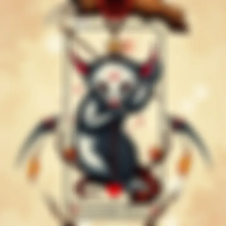 Tattoo Inspired by Hanged Man Tarot A unique tattoo design featuring the Hanged Man tarot card with an opossum, showcasing rich symbolism and cultural elements.