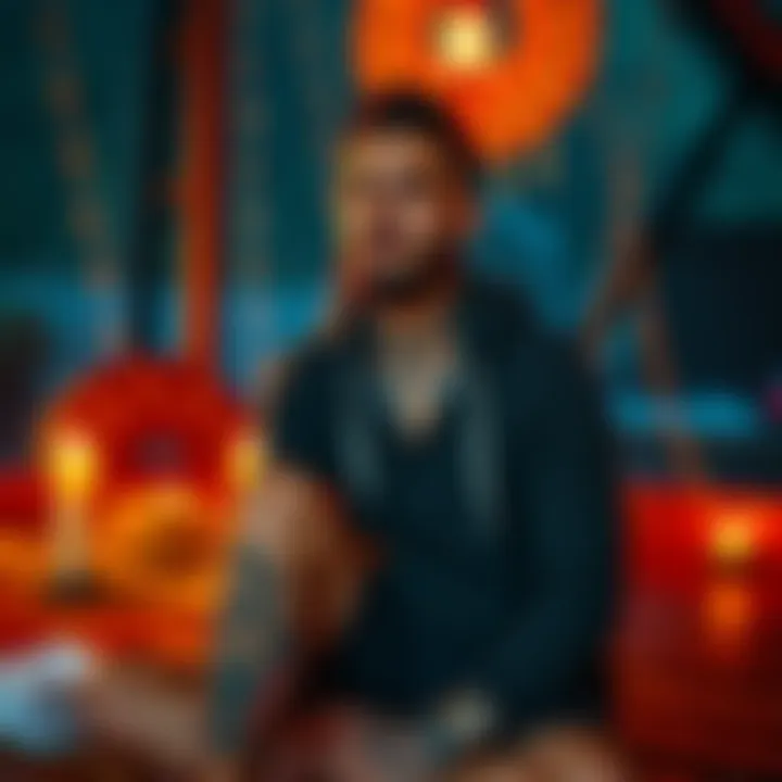 Individual with visible tattoos and facial piercings sitting peacefully at a meditation retreat