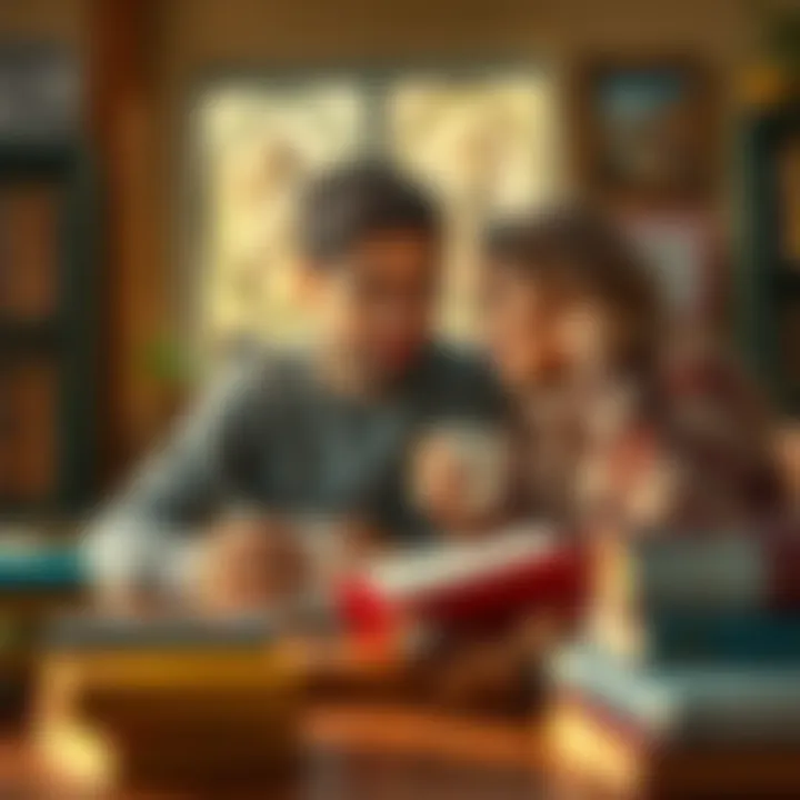 A couple with earthy tones engaging in a thoughtful conversation over coffee, surrounded by books, symbolizing their connection through intelligence.