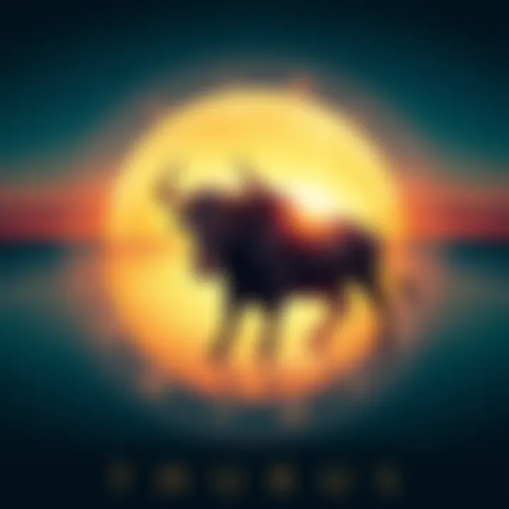 A depiction of the Taurus zodiac symbol, an illustration of a bull representing stability and determination, set against a calming background.