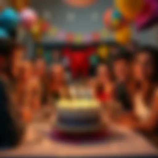 A group of friends celebrating a Taurus birthday with drinks and a cake, surrounded by decorations and balloons.