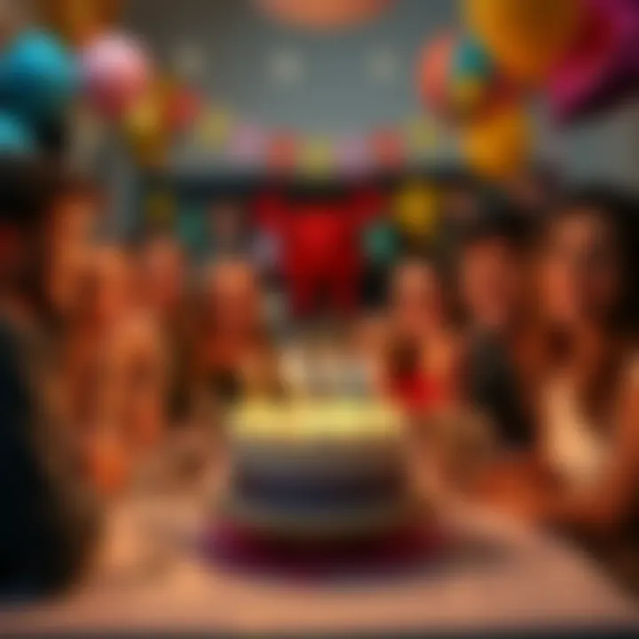 A group of friends celebrating a Taurus birthday with drinks and a cake, surrounded by decorations and balloons.