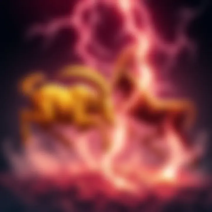 A Taurus and a Capricorn symbol clashing with lightning, representing competition and dissatisfaction in relationships.