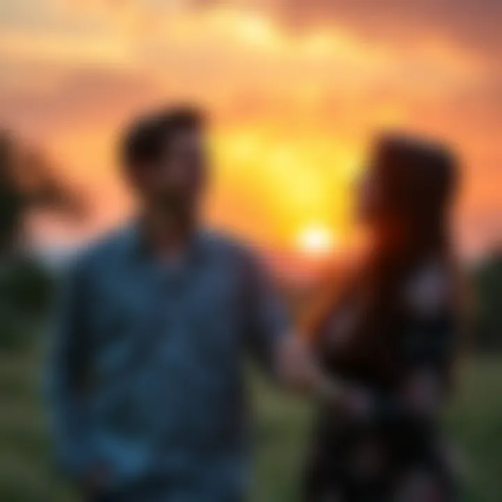 Taurus couple enjoying a romantic moment A Taurus couple smiling and holding hands at a sunset, representing their strong bond and partner preferences.