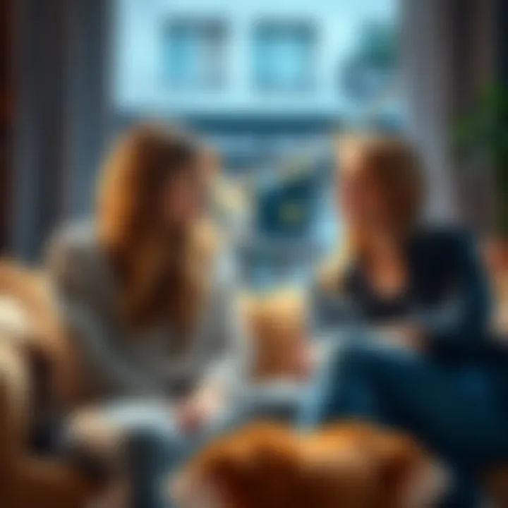 Two friends with Taurus traits talking calmly about their feelings, showing empathy and understanding while seated in a cozy setting.