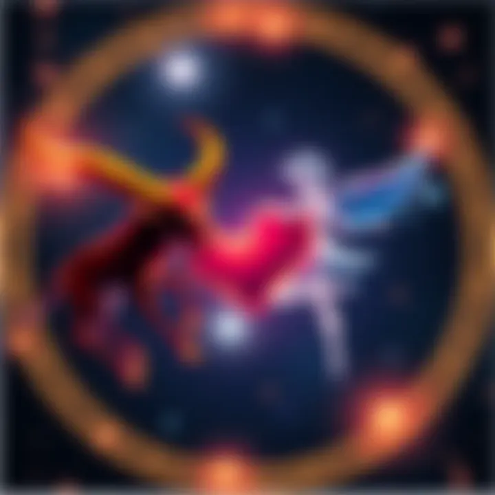 Taurus and Gemini zodiac symbols Illustration of Taurus and Gemini zodiac symbols with hearts, representing their relationship dynamics.