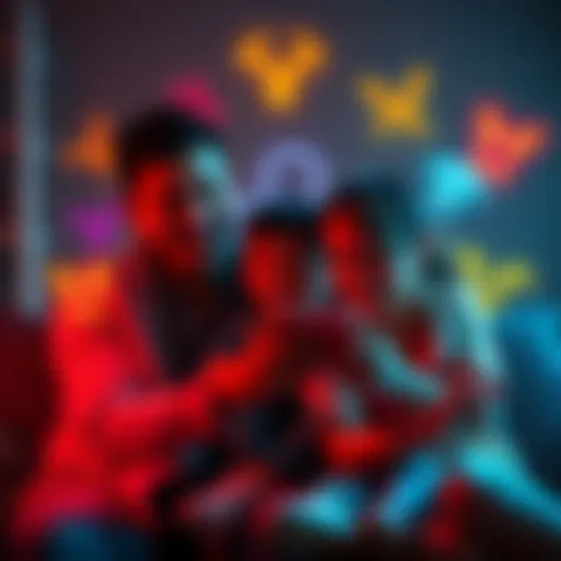 Taurus parents happily discussing their children's zodiac signs with colorful astrological symbols around them