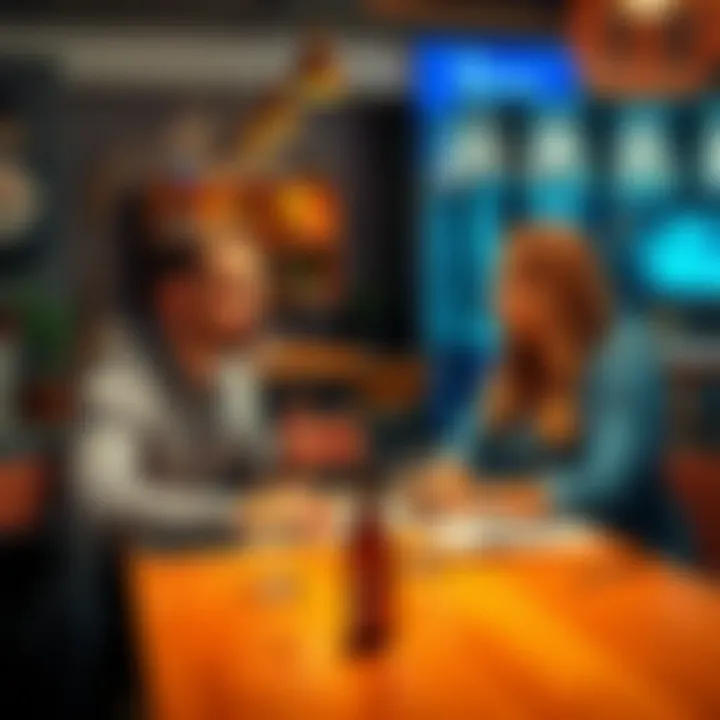 A Taurus man and a Pisces woman sit at a table discussing their experiences, with expressions reflecting their emotions, highlighting the topic of manipulation in relationships.