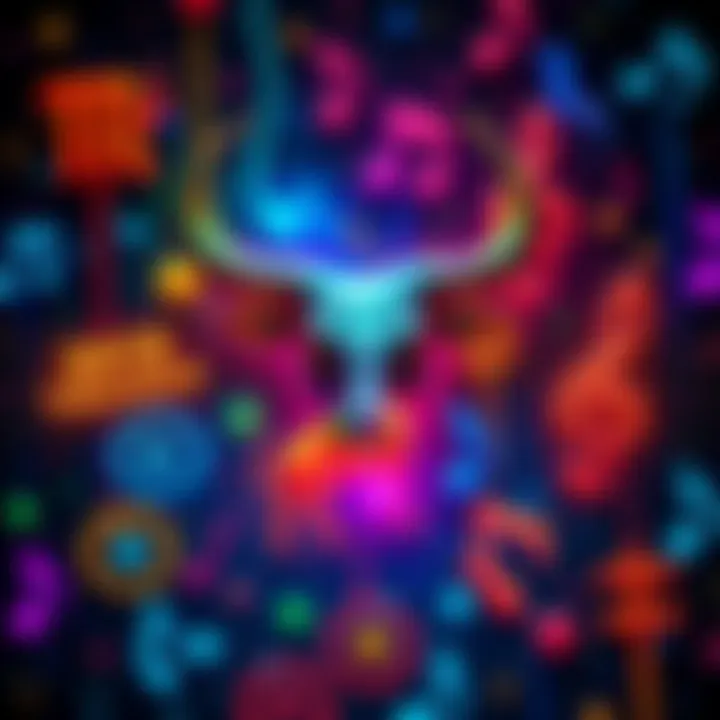 A collage of music notes and zodiac symbols representing Taurus energy, with vibrant colors and a lively atmosphere.