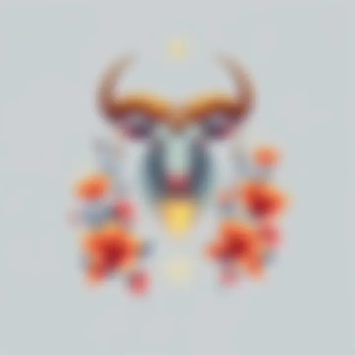 An elegant illustration representing a Taurus poem, featuring symbols of strength and creativity alongside floral designs.