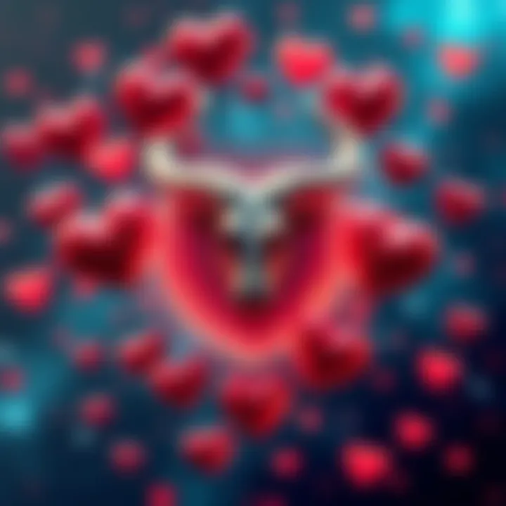 A Taurus zodiac symbol surrounded by hearts, representing changes in relationships during retrograde.