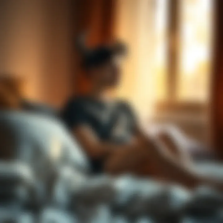 A Taurus person sitting peacefully in a cozy room, surrounded by soft pillows and warm light, enjoying a moment of quiet reflection.
