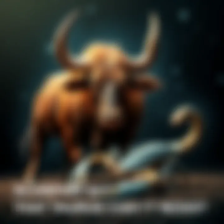 A Taurus bull beside a Scorpio scorpion, symbolizing their strong connection in astrology, with starry background.
