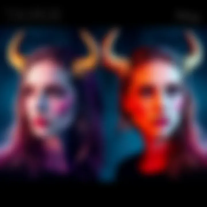 A split image showing two Taurus individuals, one representing April and the other May, with their distinct traits highlighted, like personality symbols or icons.