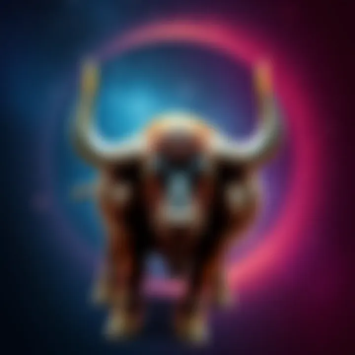 A bold bull representing the Taurus zodiac sign against a starry background, symbolizing strength and determination.