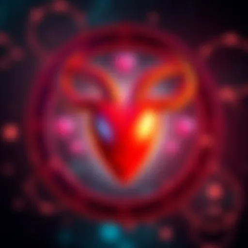 A Taurus symbol with heart motifs, representing love and relationships, surrounded by zodiac elements.