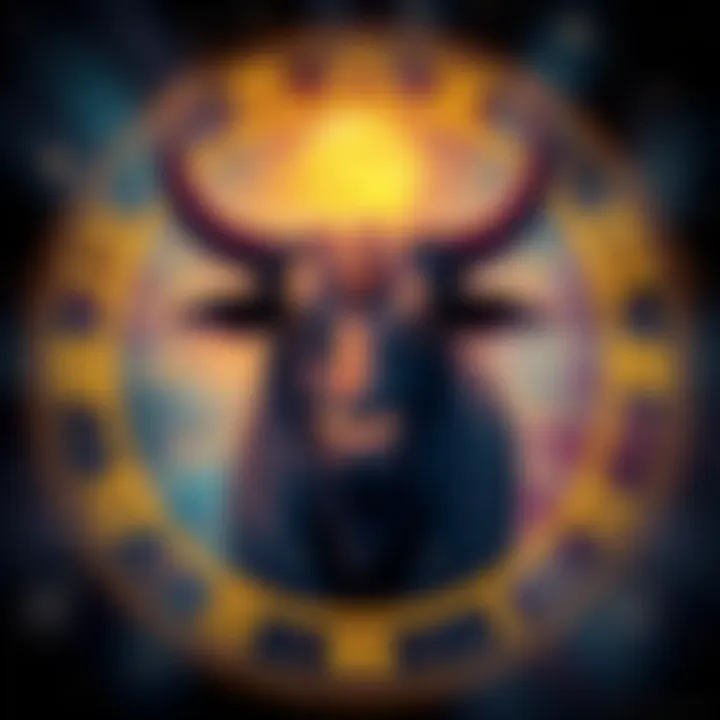 An illustration showing the Taurus zodiac sign surrounded by stars and astrological symbols, emphasizing the 12th house's influence on personal growth.