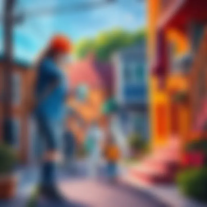 A visual representation of community services funded by tax dollars, showing people benefiting from public services like education, healthcare, and infrastructure in a vibrant neighborhood.