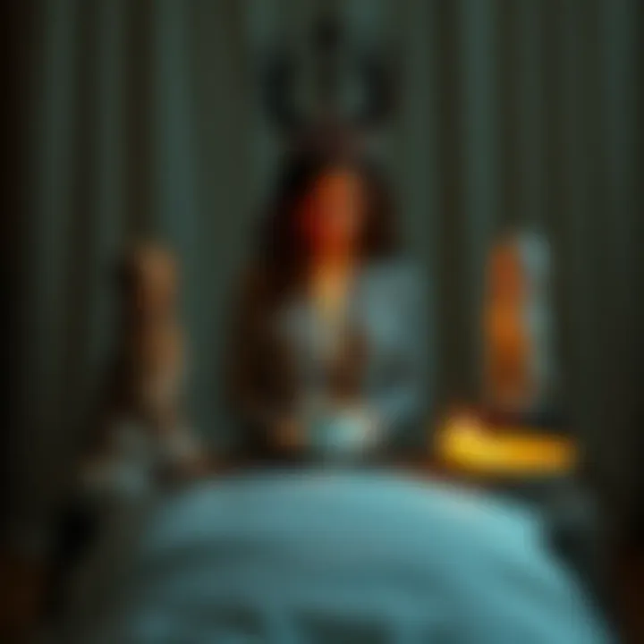 Tea offering for Hekate A person sits at a small table with a cup of tea, a candle, and images of dogs, symbolizing a ritual for pet loss with Hekate.