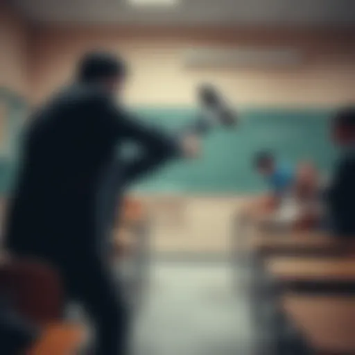 A teacher is seen kicking a student in the chest during class while other students watch in shock.