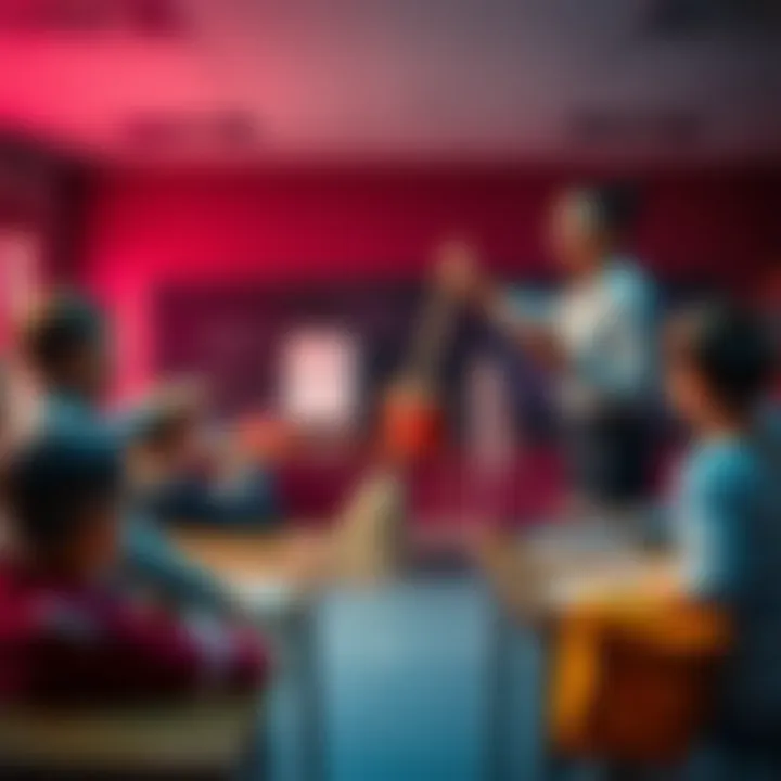 A teacher shows students how to use sweeping cleaning methods while discussing their application in teaching strategies