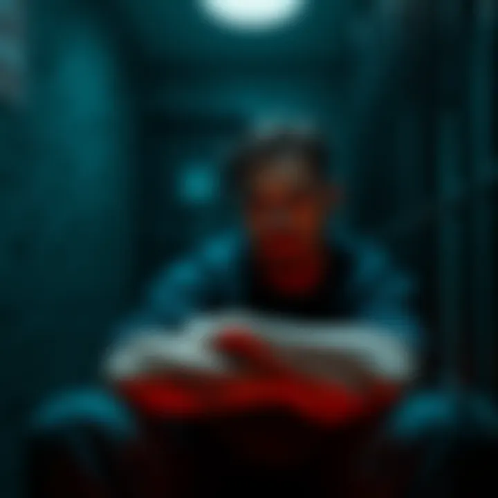 Tech Genius in Prison A troubled tech genius sits in a dim prison cell, showing a tattoo on his arm that hints at his dark past.