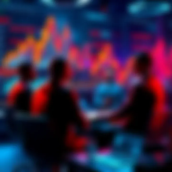 Tech Investment in A.I. A graphic showing tech executives discussing A.I. investments with charts and graphs in the background.
